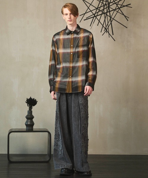 UNISEX》Prime-Over Cotton Organdy Check Regular Collar Shirt