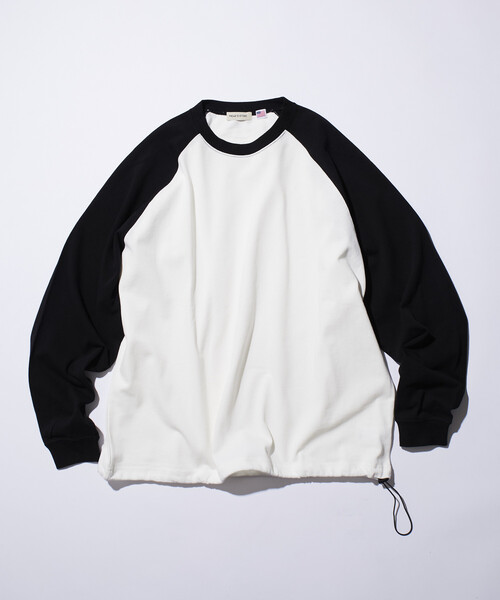 FREAK'S STORE（フリークスストア）の「限定展開 ビッグシルエット USA COTTON ラグランスリーブ スピンドル Tシャツ / ヘムコード（Tシャツ/カットソー・メンズ・ホワイト/グレイッシュベージュ/ホワイト×ブラック/ネイビー/ブラック/チャコールグレー・LARGE/SMALL/MEDIUM）」の2枚目の写真