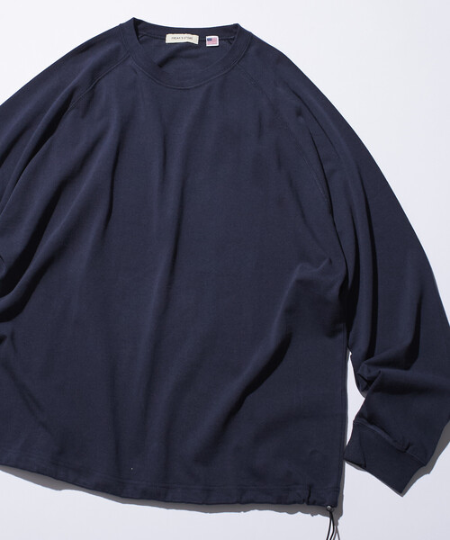 FREAK'S STORE（フリークスストア）の「限定展開 ビッグシルエット USA COTTON ラグランスリーブ スピンドル Tシャツ / ヘムコード（Tシャツ/カットソー・メンズ・ホワイト/グレイッシュベージュ/ホワイト×ブラック/ネイビー/ブラック/チャコールグレー・LARGE/SMALL/MEDIUM）」の6枚目の写真