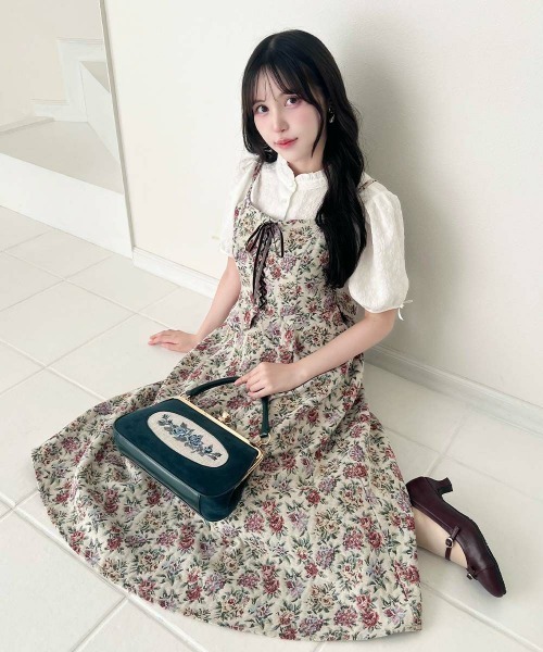 フロントレースアップゴブランキャミワンピース（ワンピース