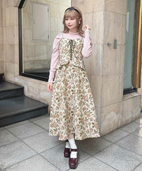 フロントレースアップゴブランキャミワンピース（ワンピース）｜an