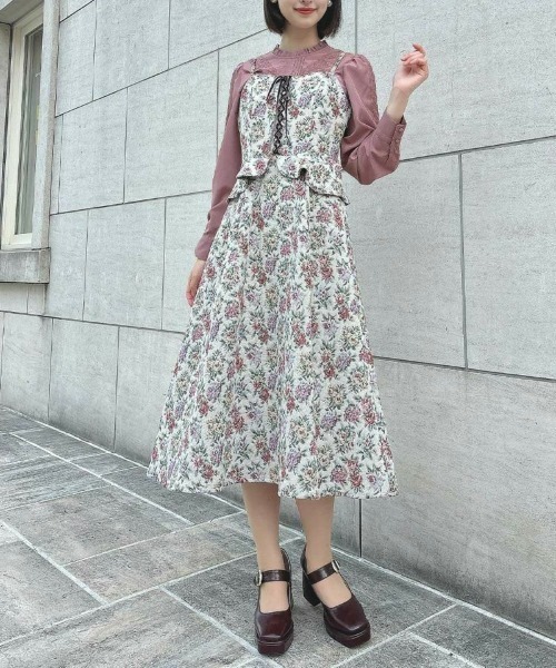 an another angelus（アンアナザーアンジェラス）の「フロントレースアップゴブランキャミワンピース（ワンピース・レディース・ホワイト×ピンク/ピンク×イエロー・FREE）」の6枚目の写真