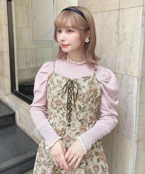 フロントレースアップゴブランキャミワンピース（ワンピース）｜an