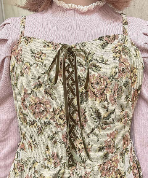 an another angelus（アンアナザーアンジェラス）の「フロントレースアップゴブランキャミワンピース（ワンピース・レディース・ホワイト×ピンク/ピンク×イエロー・FREE）」の18枚目の写真