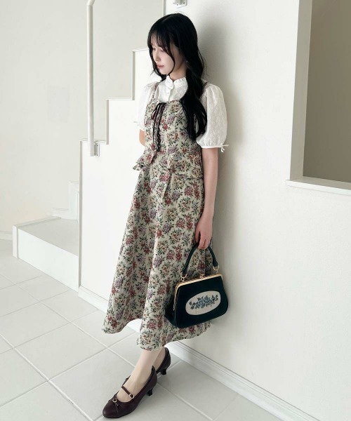 an another angelus（アンアナザーアンジェラス）の「フロントレースアップゴブランキャミワンピース（ワンピース・レディース・ホワイト×ピンク/ピンク×イエロー・FREE）」の3枚目の写真