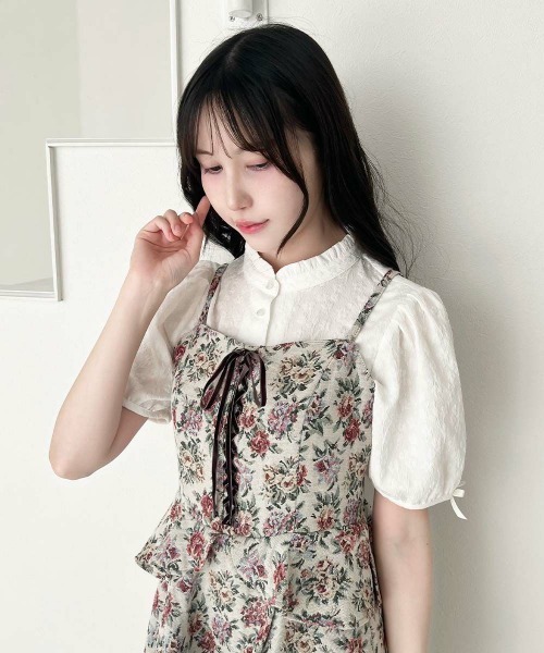 an another angelus（アンアナザーアンジェラス）の「フロントレースアップゴブランキャミワンピース（ワンピース・レディース・ホワイト×ピンク/ピンク×イエロー・FREE）」の4枚目の写真