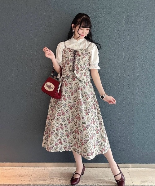 フロントレースアップゴブランキャミワンピース（ワンピース）｜an