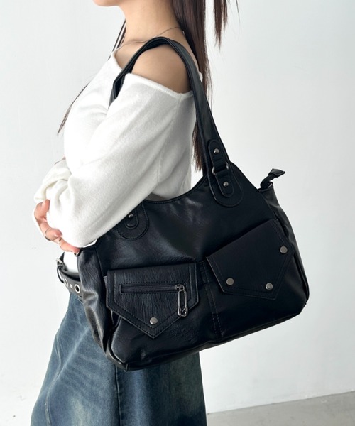 セール】ダブルポケットPUショルダーバッグ（ショルダーバッグ）｜Bamm