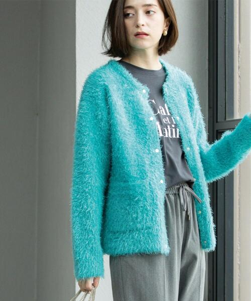 OPAQUE.CLIP(オペークドットクリップ)の「シャギーミドルカーディガン【洗濯機OK】《6col》(カーディガン/ボレロ・レディース・ブラック/アイボリー/ピンク系/パープル/ブルーグリーン/ブラウン系・38/40)」の4枚目の写真