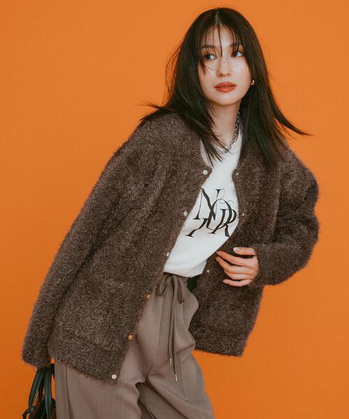 OPAQUE.CLIP(オペークドットクリップ)の「シャギーミドルカーディガン【洗濯機OK】《6col》(カーディガン/ボレロ・レディース・ブラック/アイボリー/ピンク系/パープル/ブルーグリーン/ブラウン系・38/40)」の8枚目の写真