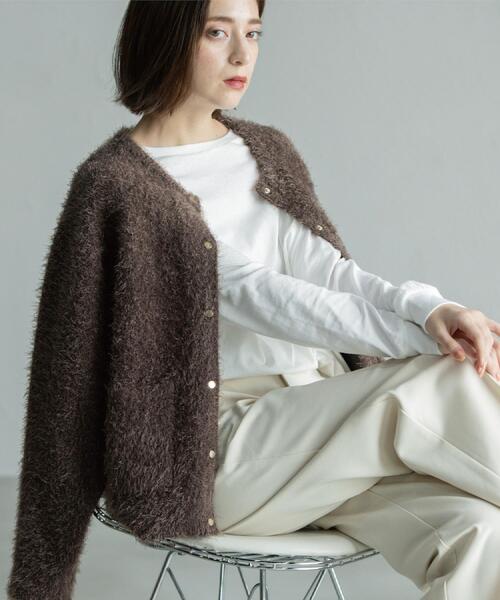 OPAQUE.CLIP(オペークドットクリップ)の「シャギーミドルカーディガン【洗濯機OK】《6col》(カーディガン/ボレロ・レディース・ブラック/アイボリー/ピンク系/パープル/ブルーグリーン/ブラウン系・38/40)」の11枚目の写真