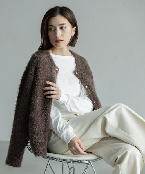 OPAQUE.CLIP(オペークドットクリップ)の「シャギーミドルカーディガン【洗濯機OK】《6col》(カーディガン/ボレロ・レディース・ブラック/アイボリー/ピンク系/パープル/ブルーグリーン/ブラウン系・38/40)」の12枚目の写真