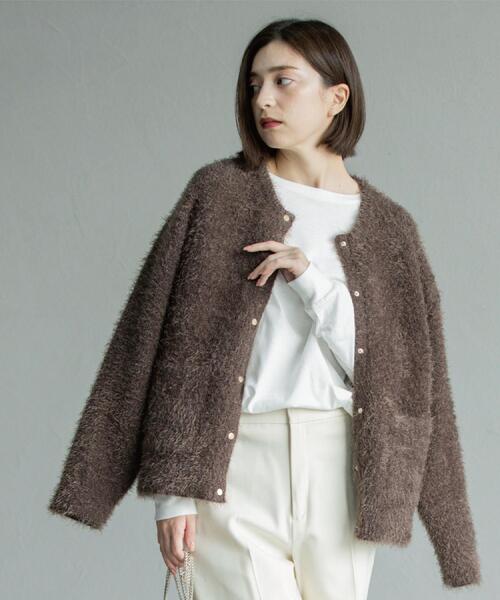 OPAQUE.CLIP(オペークドットクリップ)の「シャギーミドルカーディガン【洗濯機OK】《6col》(カーディガン/ボレロ・レディース・ブラック/アイボリー/ピンク系/パープル/ブルーグリーン/ブラウン系・38/40)」の14枚目の写真