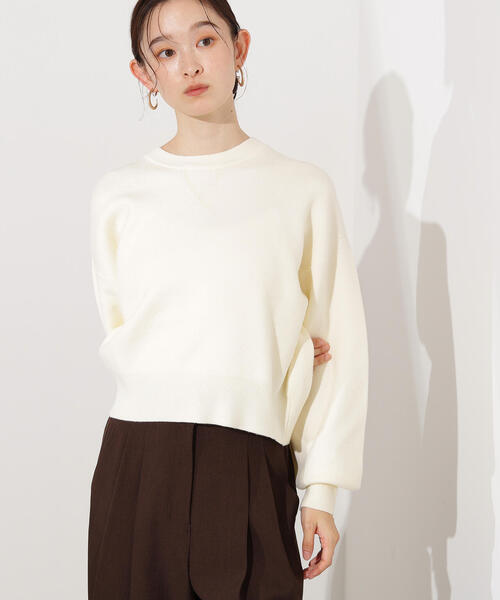 N.(N. Natural Beauty Basic)(エヌエヌナチュラルビューティーベーシック)の「スウェットライクニットプルオーバー(ニット/セーター・レディース・オフホワイト/チャコールグレー/ピンク・MEDIUM)」の2枚目の写真