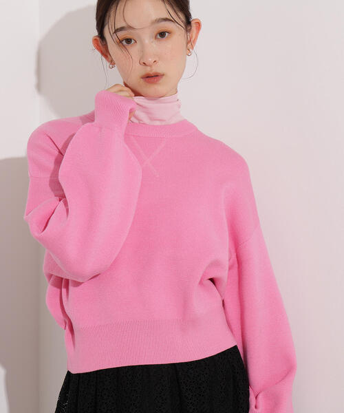 N.(N. Natural Beauty Basic)(エヌエヌナチュラルビューティーベーシック)の「スウェットライクニットプルオーバー(ニット/セーター・レディース・オフホワイト/チャコールグレー/ピンク・MEDIUM)」の1枚目の写真