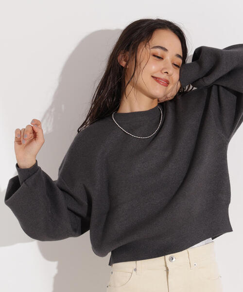 N.(N. Natural Beauty Basic)(エヌエヌナチュラルビューティーベーシック)の「スウェットライクニットプルオーバー(ニット/セーター・レディース・オフホワイト/チャコールグレー/ピンク・MEDIUM)」の3枚目の写真