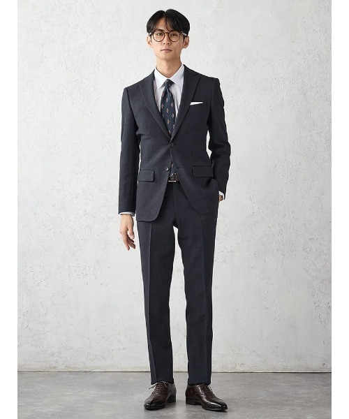 《WOOLY WASH SUIT》WEB限定スーツ【洗える/ウールライク】チェック　ネイビー