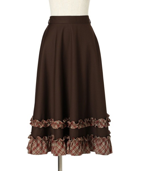 F i.n.t(フィント)の「【セットアップ対応】チェックフリル使いフレアースカート(スカート・レディース・ブラウン/ネイビー・FREE)」の18枚目の写真