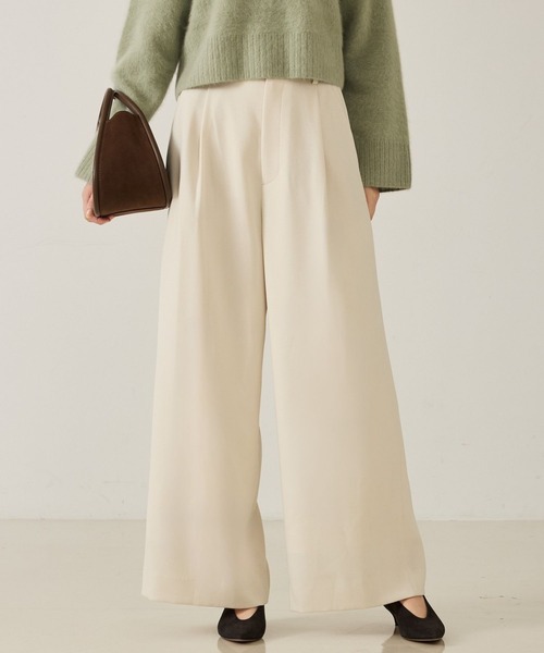 qualite（カリテ）の「【大人のワイドパンツ】ウーリッシュツイルパンツ/秋服/冬服/オフィスカジュアル/ワイドパンツ（その他パンツ・レディース・ブラック/オフホワイト/モカ・38/36）」の2枚目の写真