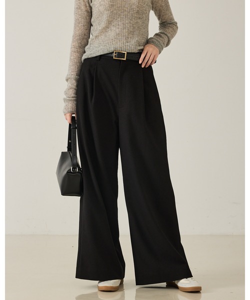 qualite（カリテ）の「【大人のワイドパンツ】ウーリッシュツイルパンツ/秋服/冬服/オフィスカジュアル/ワイドパンツ（その他パンツ・レディース・ブラック/オフホワイト/モカ・38/36）」の3枚目の写真