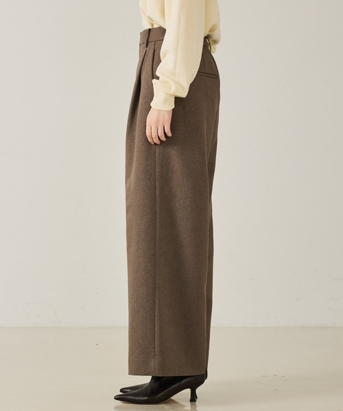 qualite（カリテ）の「【大人のワイドパンツ】ウーリッシュツイルパンツ/秋服/冬服/オフィスカジュアル/ワイドパンツ（その他パンツ・レディース・ブラック/オフホワイト/モカ・38/36）」の19枚目の写真