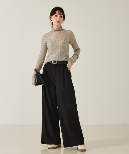 qualite（カリテ）の「【大人のワイドパンツ】ウーリッシュツイルパンツ/秋服/冬服/オフィスカジュアル/ワイドパンツ（その他パンツ・レディース・ブラック/オフホワイト/モカ・38/36）」の12枚目の写真