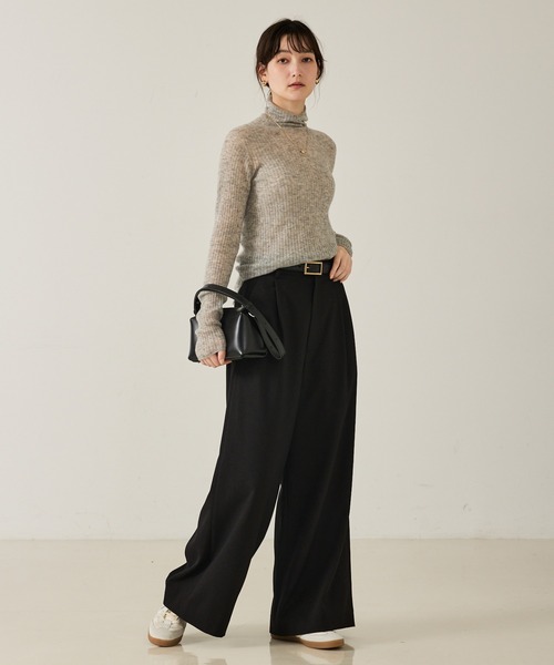 qualite（カリテ）の「【大人のワイドパンツ】ウーリッシュツイルパンツ/秋服/冬服/オフィスカジュアル/ワイドパンツ（その他パンツ・レディース・ブラック/オフホワイト/モカ・38/36）」の13枚目の写真