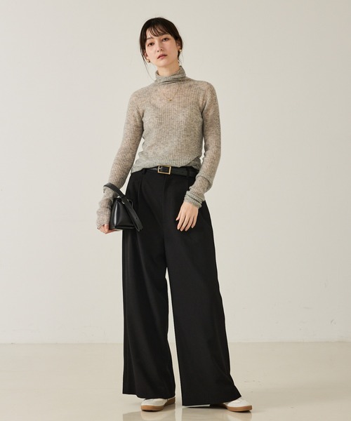 qualite（カリテ）の「【大人のワイドパンツ】ウーリッシュツイルパンツ/秋服/冬服/オフィスカジュアル/ワイドパンツ（その他パンツ・レディース・ブラック/オフホワイト/モカ・38/36）」の14枚目の写真