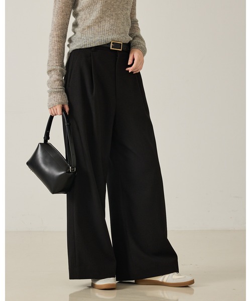 qualite（カリテ）の「【大人のワイドパンツ】ウーリッシュツイルパンツ/秋服/冬服/オフィスカジュアル/ワイドパンツ（その他パンツ・レディース・ブラック/オフホワイト/モカ・38/36）」の15枚目の写真