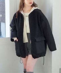 ボアキルトノーカラーブルゾン