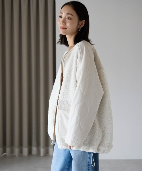 pocket（ポケット）の「ボアキルトノーカラーブルゾン（ブルゾン