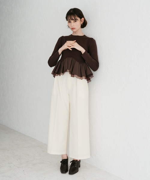 31 Sons de mode（トランテアン　ソン　ドゥ　モード）の「2025秋冬新作 異素材切替ペプラムニット（ニット/セーター・レディース・ブラック/オフホワイト/ダークブラウン・ﾌﾘ-）」の9枚目の写真
