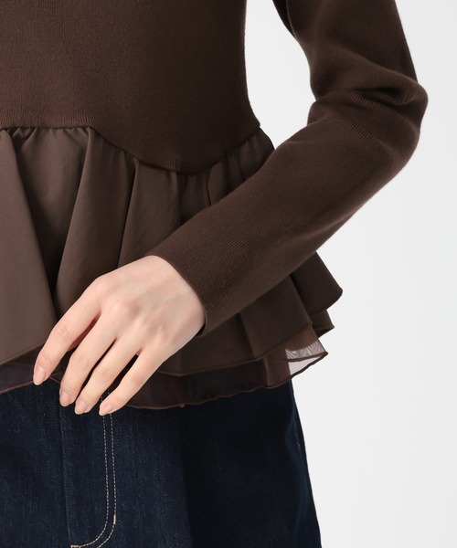 31 Sons de mode（トランテアン　ソン　ドゥ　モード）の「2025秋冬新作 異素材切替ペプラムニット（ニット/セーター・レディース・ブラック/オフホワイト/ダークブラウン・ﾌﾘ-）」の20枚目の写真