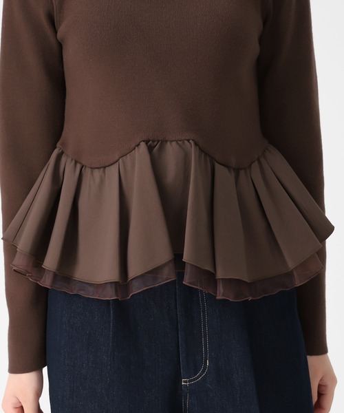 31 Sons de mode（トランテアン　ソン　ドゥ　モード）の「2025秋冬新作 異素材切替ペプラムニット（ニット/セーター・レディース・ブラック/オフホワイト/ダークブラウン・ﾌﾘ-）」の21枚目の写真