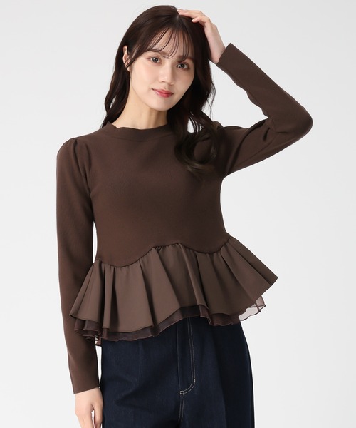 31 Sons de mode（トランテアン　ソン　ドゥ　モード）の「2025秋冬新作 異素材切替ペプラムニット（ニット/セーター・レディース・ブラック/オフホワイト/ダークブラウン・ﾌﾘ-）」の13枚目の写真