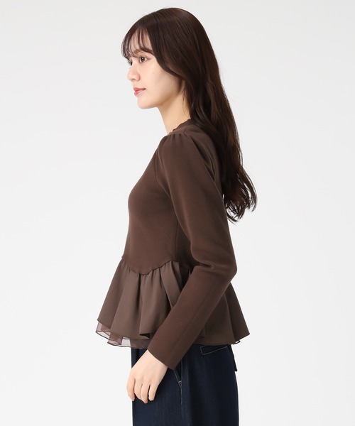 31 Sons de mode（トランテアン　ソン　ドゥ　モード）の「2025秋冬新作 異素材切替ペプラムニット（ニット/セーター・レディース・ブラック/オフホワイト/ダークブラウン・ﾌﾘ-）」の16枚目の写真