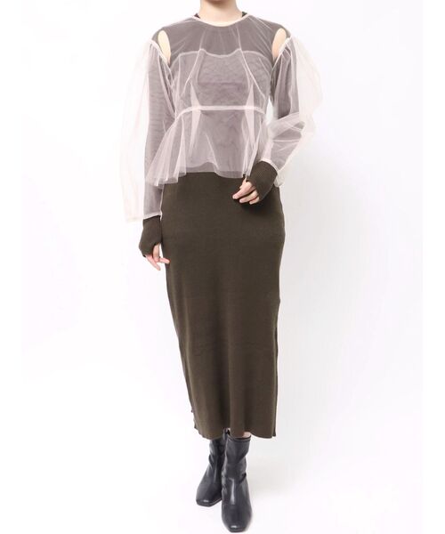 OUNNOUN(オウンノウン)の「【OUNNOUN】チュールブラウスレイヤードワンピ(ワンピース・レディース・グレー/ブラック/ピンク・FREE)」の1枚目の写真