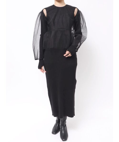 OUNNOUN(オウンノウン)の「【OUNNOUN】チュールブラウスレイヤードワンピ(ワンピース・レディース・グレー/ブラック/ピンク・FREE)」の2枚目の写真