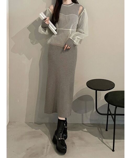 OUNNOUN(オウンノウン)の「【OUNNOUN】チュールブラウスレイヤードワンピ(ワンピース・レディース・グレー/ブラック/ピンク・FREE)」の20枚目の写真