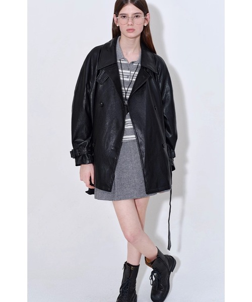 Fano Studios（ファノ ストゥディオズ）の「スタンドカラー ウエストベルト付き 合皮ジャケット FQ25W304【Fano Studios】【2025AW】（ライダースジャケット・レディース・ブラック・FREE）」の7枚目の写真