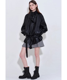 スタンドカラー ウエストベルト付き 合皮ジャケット FQ25W304【Fano