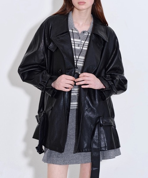 Fano Studios（ファノ ストゥディオズ）の「スタンドカラー ウエストベルト付き 合皮ジャケット FQ25W304【Fano Studios】【2025AW】（ライダースジャケット・レディース・ブラック・FREE）」の12枚目の写真