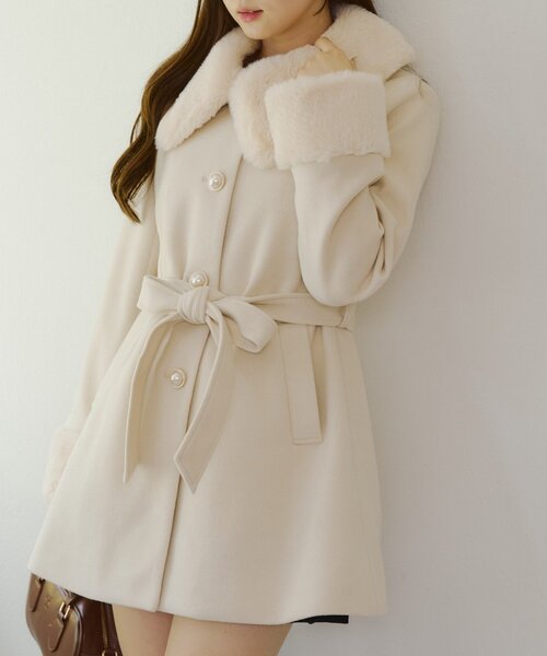 WEB先行予約】フェイクファー付ミドルコート（その他アウター