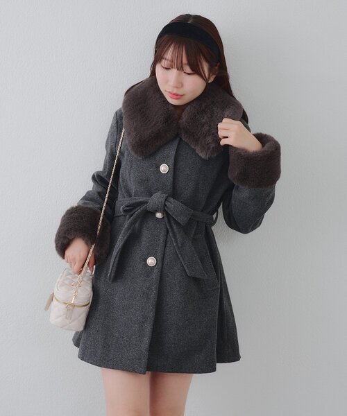セール】【WEB先行予約】フェイクファー付ミドルコート（その他