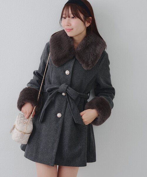 【即購入OK】NICE CLAUP ファーコート 黒 M 3WAY 美品 完売品 セール】【WEB先行予約】フェイクファー付ミドルコート（その他