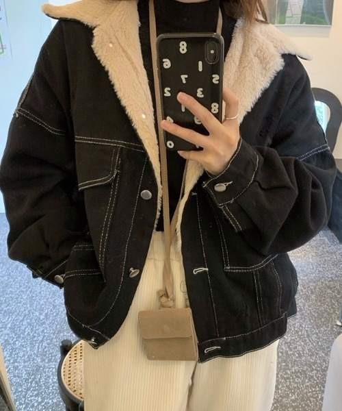 emi+（エミプラス）の「ボアドッキングデニムブルゾン（ブルゾン・レディース・ブラック・FREE）」の6枚目の写真