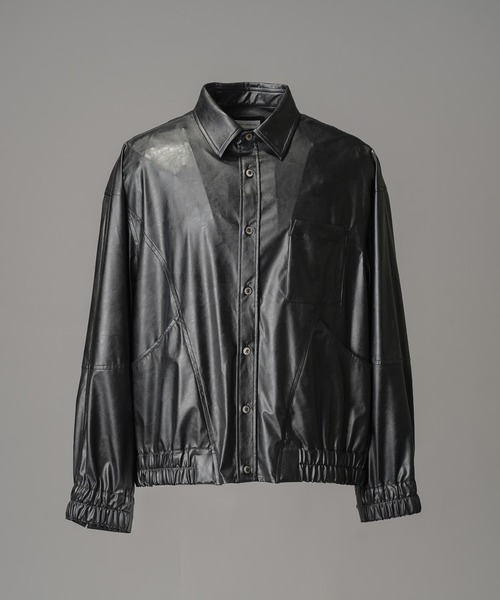 セール】《UNISEX》Curve Switching A Light Eco Leather Shirt/カーブ