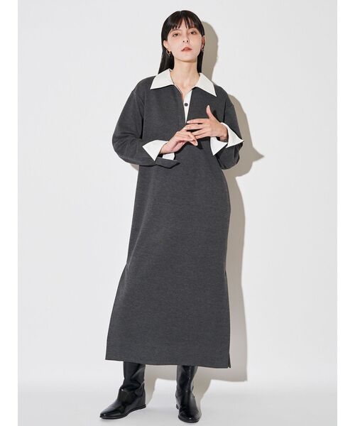 ELENDEEK(エレンディーク)の「バイカラーポロワンピース(ワンピース・レディース・ネイビー/アイボリー/グレー・FREE)」の3枚目の写真