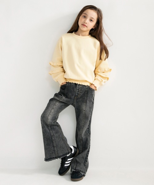 EDWIN（エドウィン）の「【Ou? by EDWIN】フレアデニムパンツ（デニムパンツ・キッズ・ブラック/サックスブルー・90/100/110/130/120/140/150）」の3枚目の写真