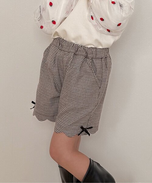 apres les cours(アプレレクール)の「【リンク/ジュニア対応】サイドリボンスカラップショートパンツ(その他パンツ・キッズ・ブラック/アイボリー/ベージュ・80/90/100/110/120/130/140)」の1枚目の写真